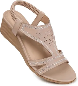 SWQZVT Wedge Sandals for Women Dressy: Comfortable Summer Sandal - Open Toe Elastic Ankle Strap Sandals
