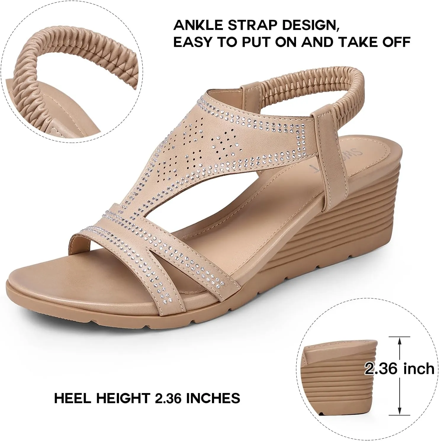 SWQZVT Wedge Sandals for Women Dressy: Comfortable Summer Sandal - Open Toe Elastic Ankle Strap Sandals