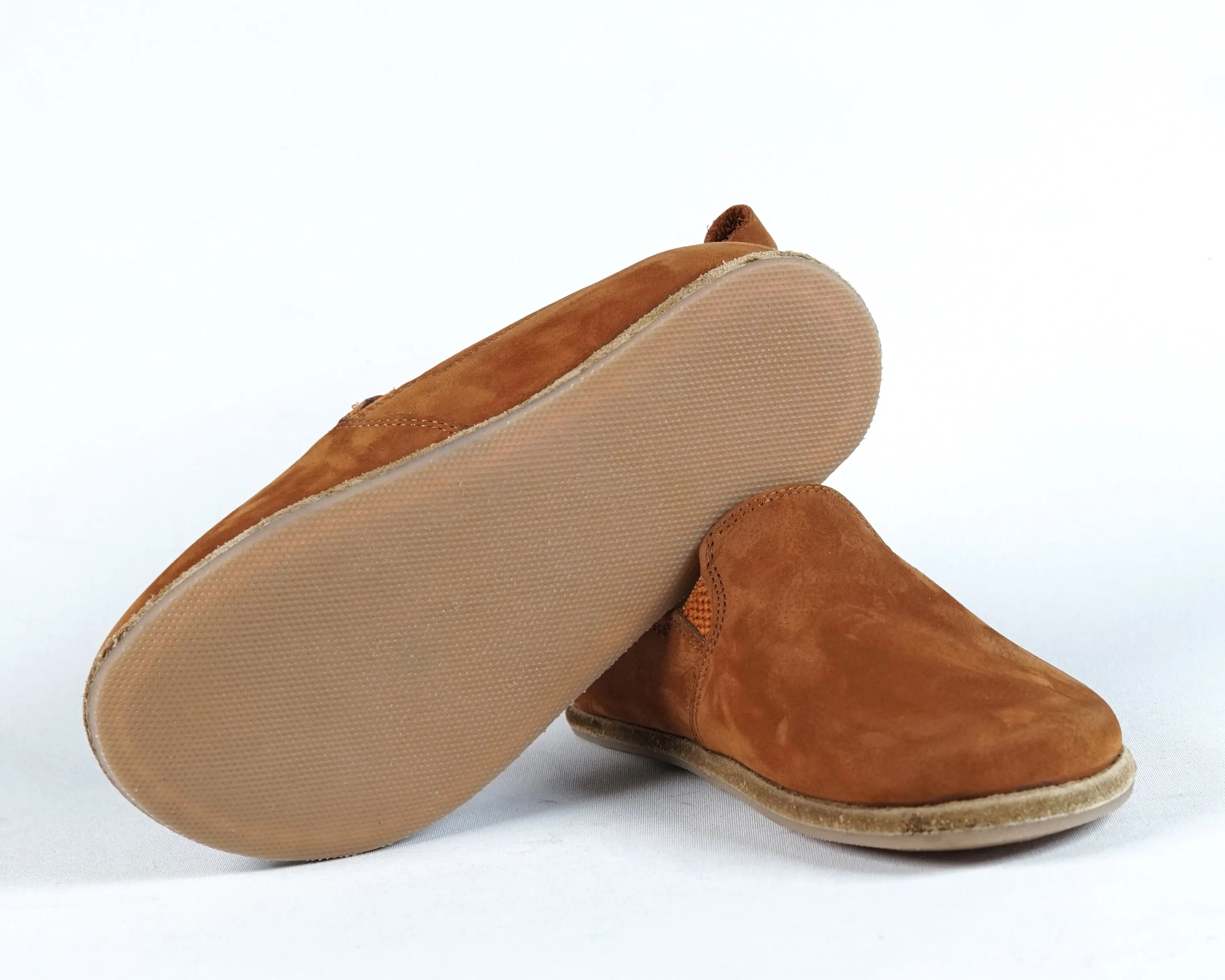 Tan Kids Slip-On Wide Barefoot Shoes Nubuck Leather Handmade Leather & Rubber Sole