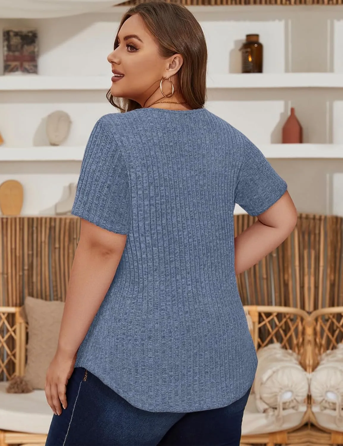 Tanst Sky Women's Plus Size Casual Tunic Tops Square Neck Short Sleeve Shirts Lightweight Pleated Blouses XL-5XL