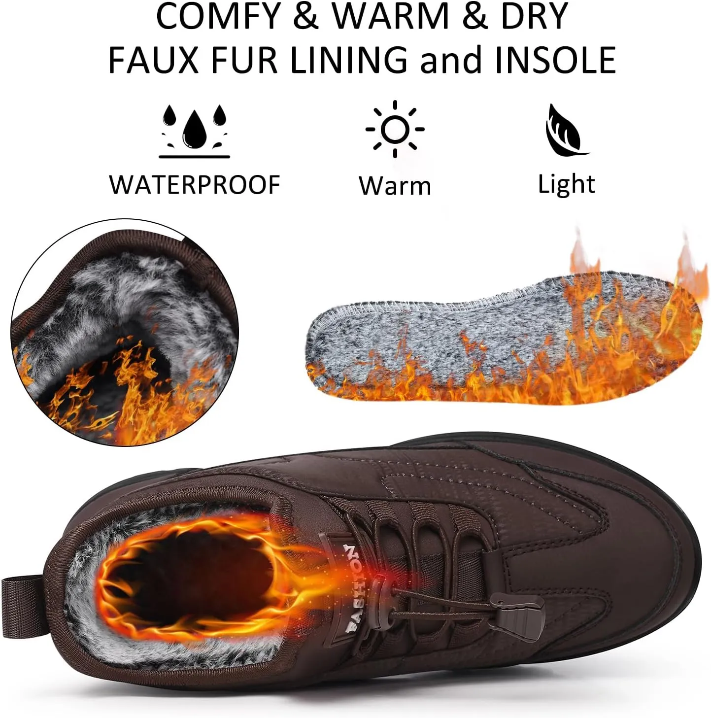 TEMOFON Snow Boots for Women Winter: Waterproof Slip On Fur Warm Woman Shoes - Walking Comfortable Ankle Booties