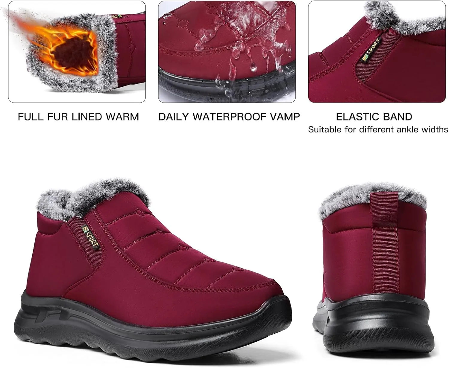 TEMOFON Snow Boots for Women Winter: Waterproof Warm Fur Lined Booties Slip On Comfortable Wide Width Outdoor Lightweight Ankle Boot