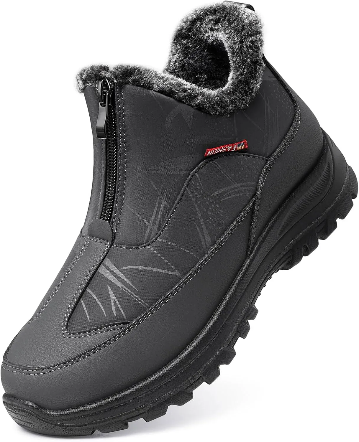 TEMOFON Winter Snow Boots for Women: Slip on Waterproof Boots - Non Slip Warm Fur Lined Walking Outdoor Ankle Booties Grey Size 7