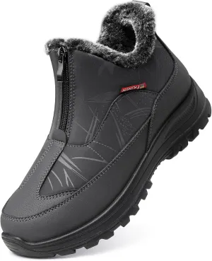 TEMOFON Winter Snow Boots for Women: Slip on Waterproof Boots - Non Slip Warm Fur Lined Walking Outdoor Ankle Booties Grey Size 7