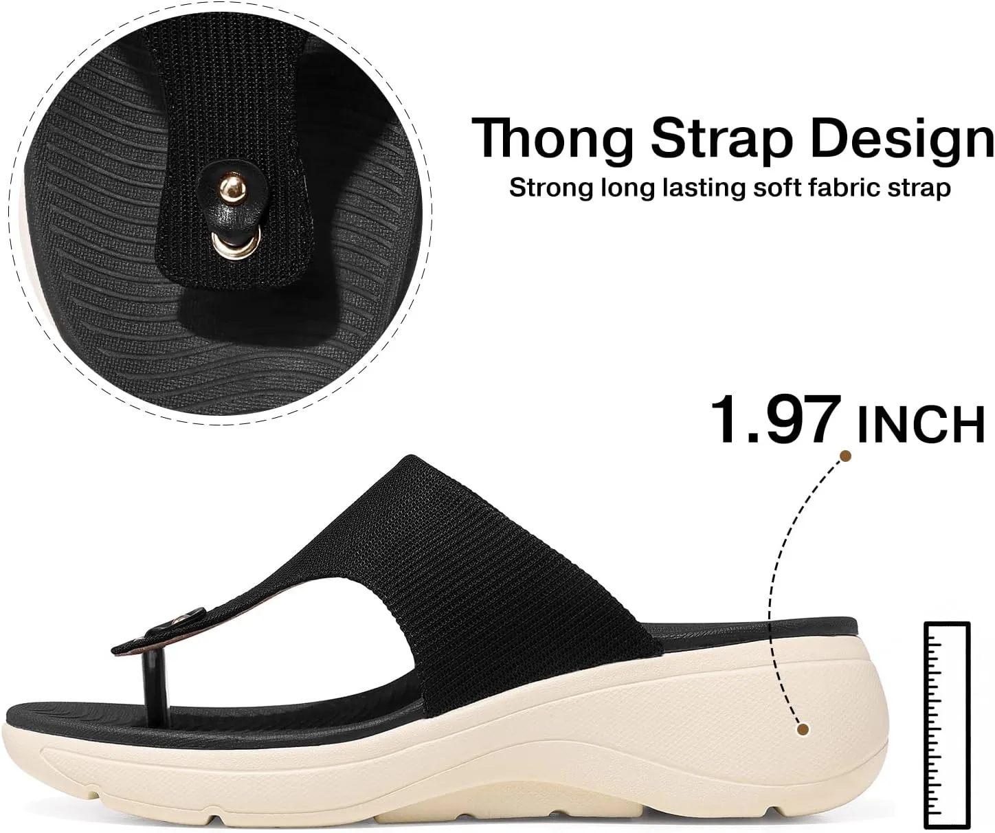 TEMOFON Womens Sandals Slides Dressy: Arch Support Flip Flops Wedge - Slip on Thong Flip Flops Slides Sandals Size 5-9