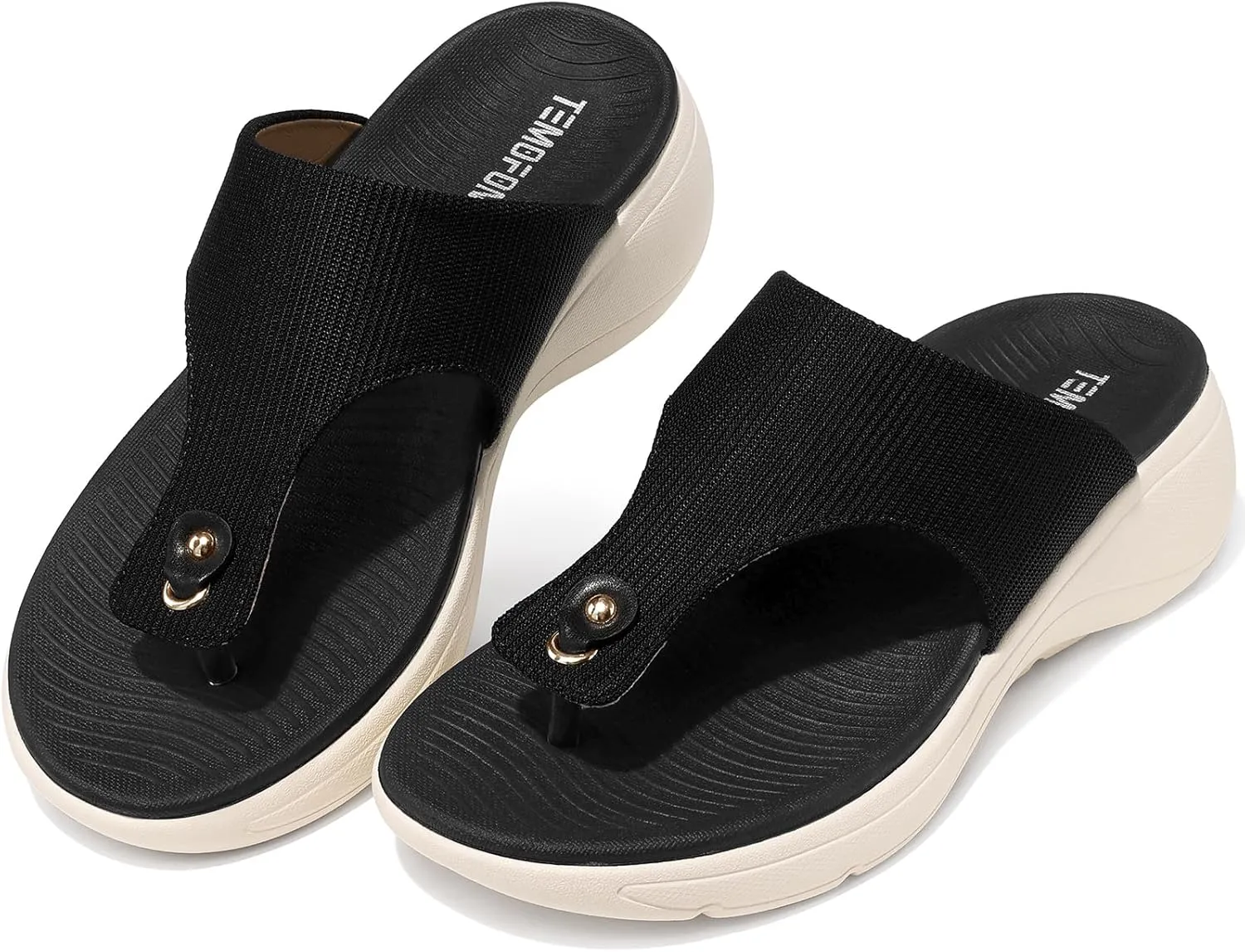 TEMOFON Womens Sandals Slides Dressy: Arch Support Flip Flops Wedge - Slip on Thong Flip Flops Slides Sandals Size 5-9