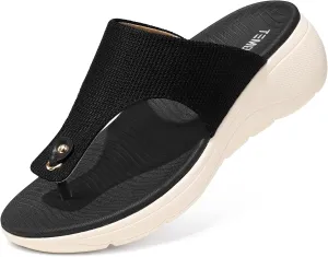 TEMOFON Womens Sandals Slides Dressy: Arch Support Flip Flops Wedge - Slip on Thong Flip Flops Slides Sandals Size 5-9