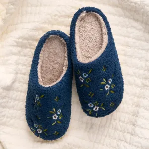 The Darling Effect - Fuzzy Slippers, Navy Dainty Floral