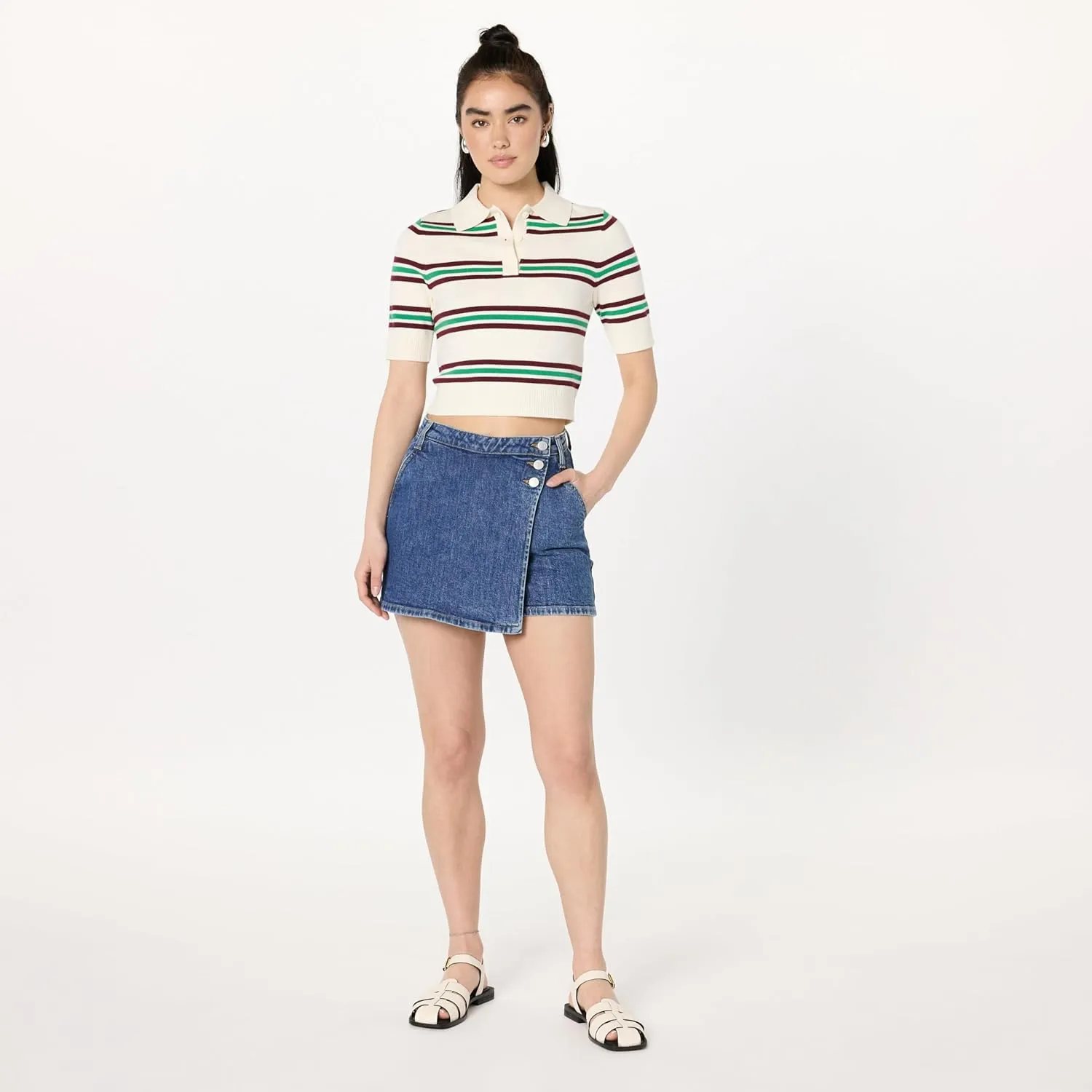 The Drop Women's Standard Gabby Denim Wrap Skort