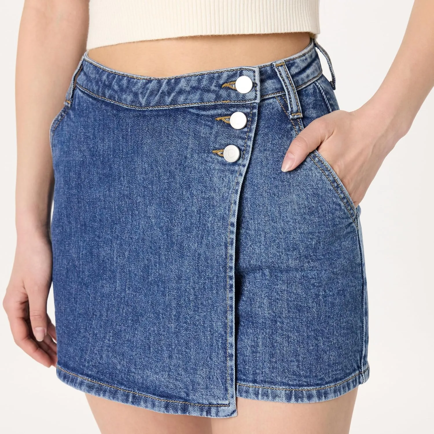 The Drop Women's Standard Gabby Denim Wrap Skort