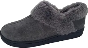 Time-saving Suede Toe Faux Ankle Slippers Clarks Lined Grey Repeat buyers Fur Rounded Leather Comfortable