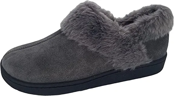 Time-saving Suede Toe Faux Ankle Slippers Clarks Lined Grey Repeat buyers Fur Rounded Leather Comfortable