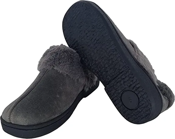 Time-saving Suede Toe Faux Ankle Slippers Clarks Lined Grey Repeat buyers Fur Rounded Leather Comfortable