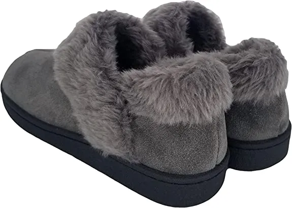 Time-saving Suede Toe Faux Ankle Slippers Clarks Lined Grey Repeat buyers Fur Rounded Leather Comfortable