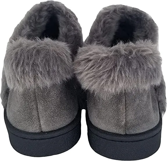Time-saving Suede Toe Faux Ankle Slippers Clarks Lined Grey Repeat buyers Fur Rounded Leather Comfortable