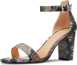 TNYNFBEB Womens Chunky Block Mid Heel Peep Open Toe Sandals Ankle Strap Buckle Prom Basic Classic Summer 3.2 Inches Heels