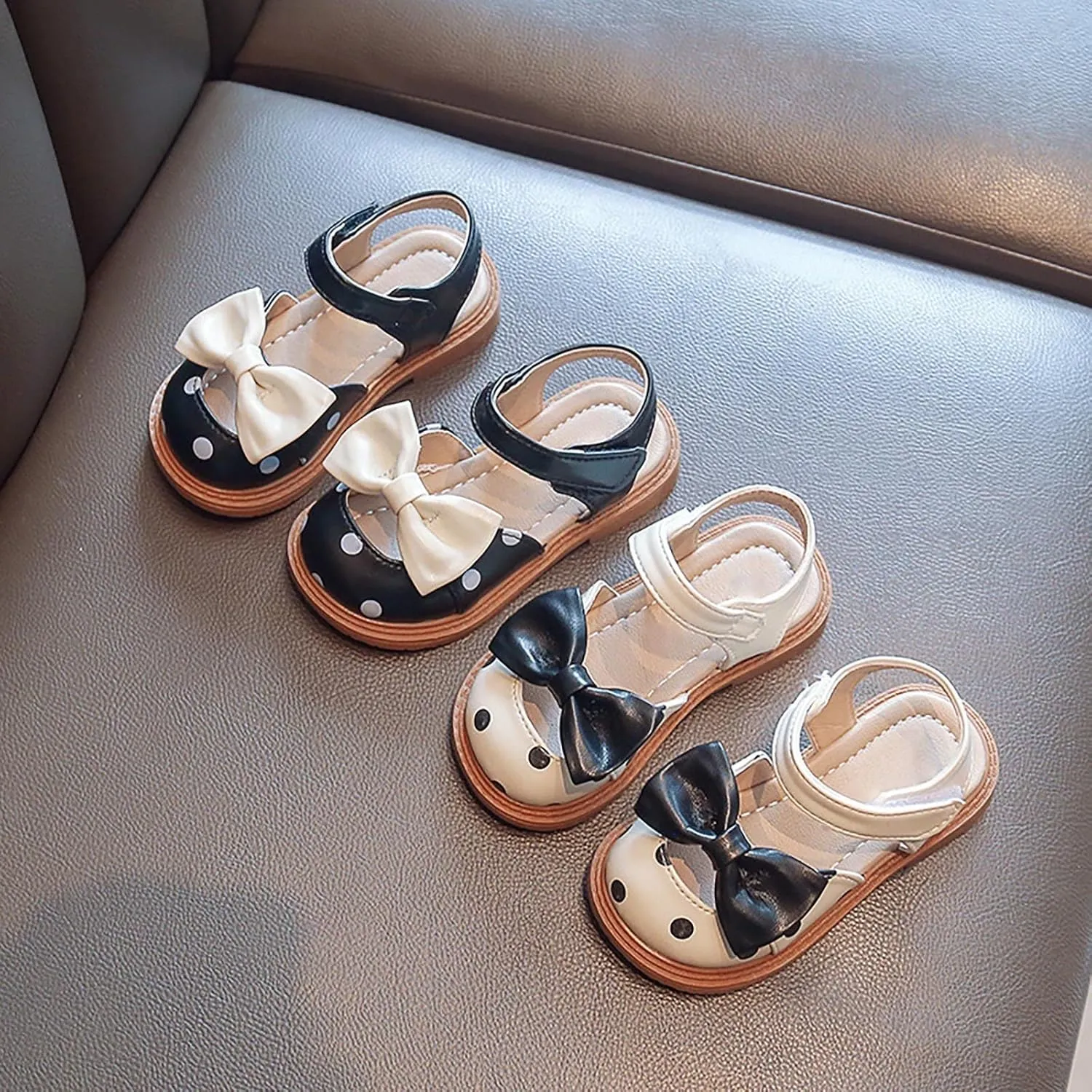 Toddler Girls Sandals Polka Dot Decorated Closed Toe Open Toe Heel Sandals Bow Princess Shoes Beach Sandals And Slides