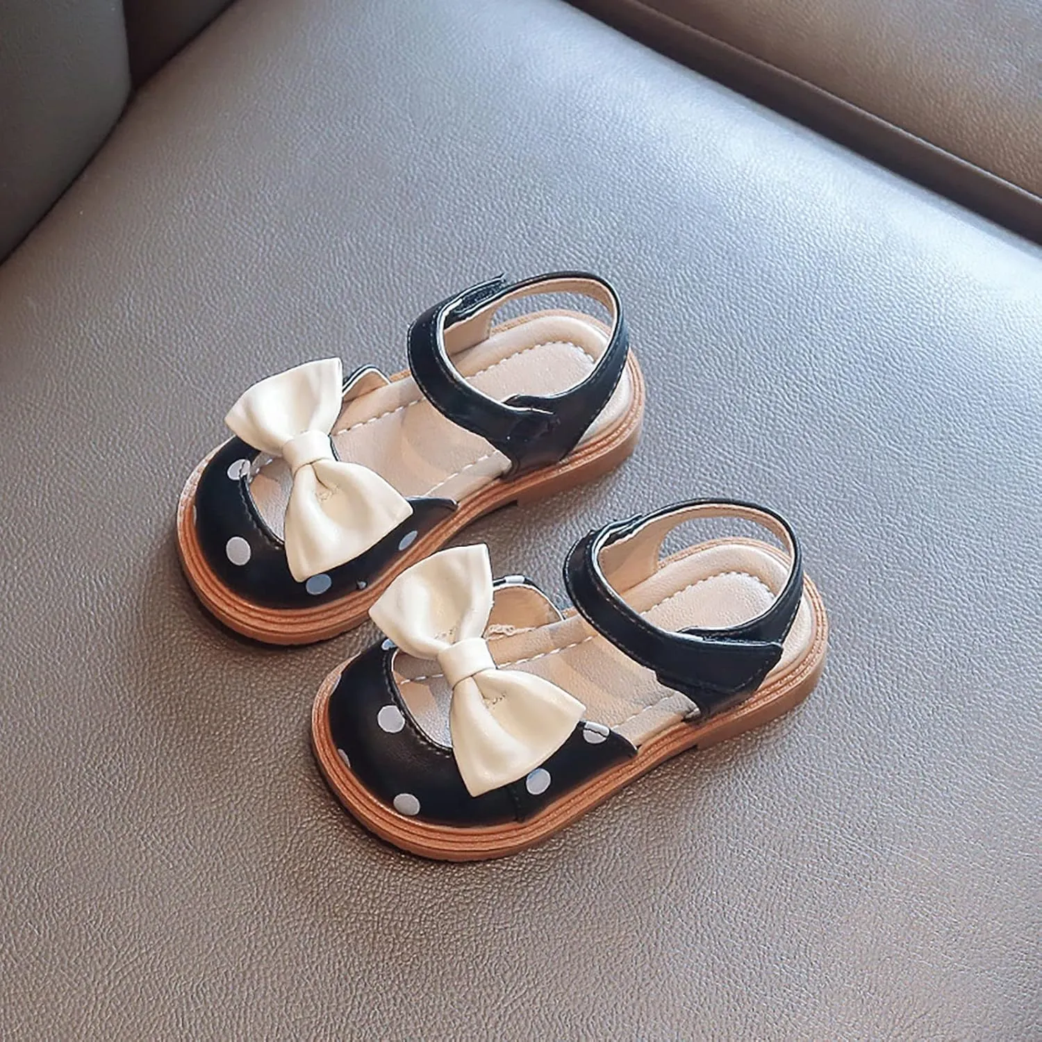 Toddler Girls Sandals Polka Dot Decorated Closed Toe Open Toe Heel Sandals Bow Princess Shoes Beach Sandals And Slides