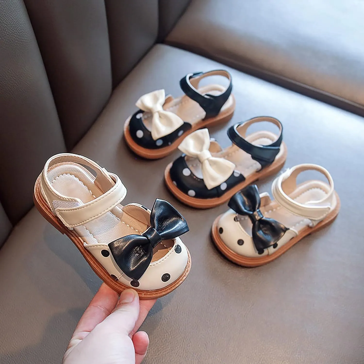 Toddler Girls Sandals Polka Dot Decorated Closed Toe Open Toe Heel Sandals Bow Princess Shoes Beach Sandals And Slides