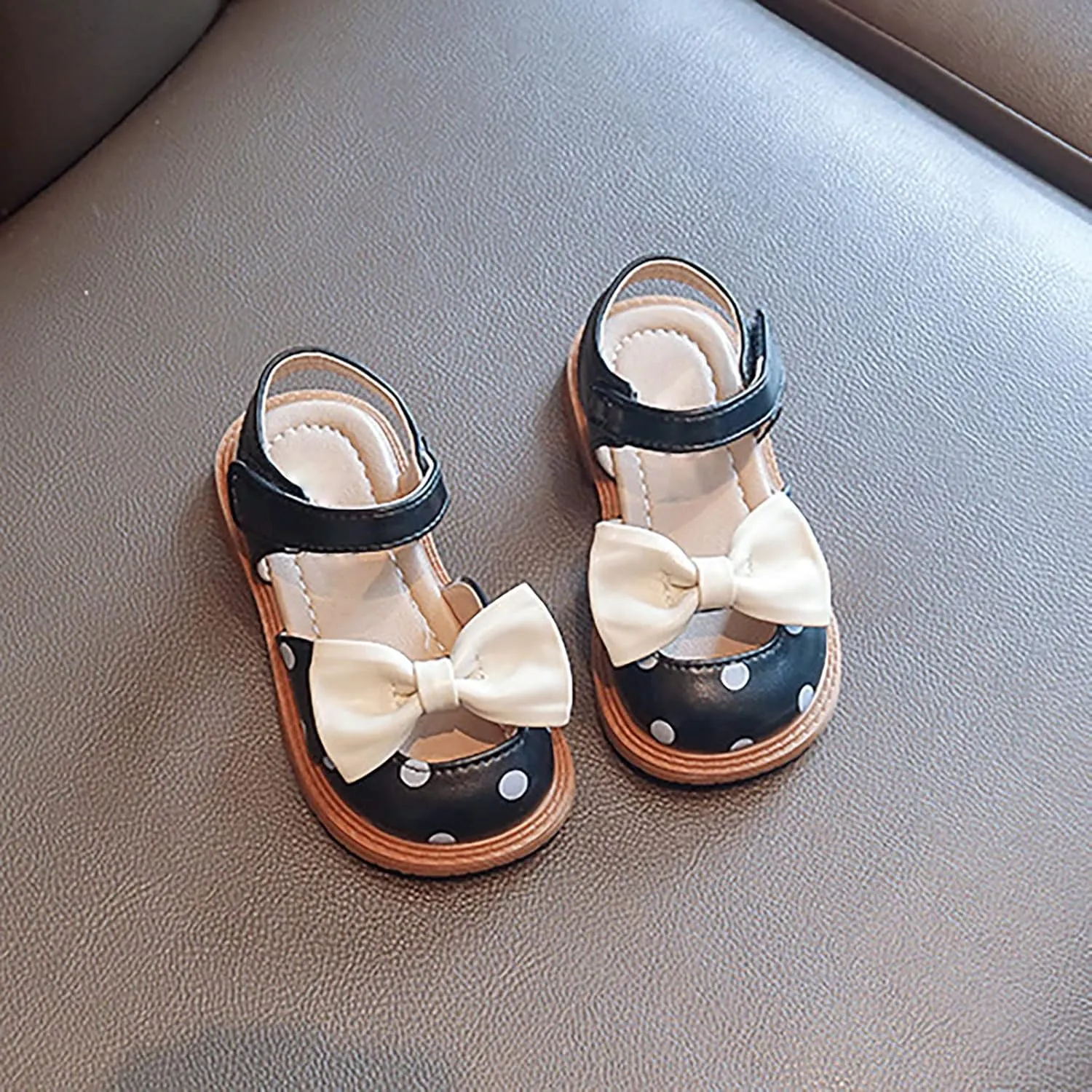 Toddler Girls Sandals Polka Dot Decorated Closed Toe Open Toe Heel Sandals Bow Princess Shoes Beach Sandals And Slides