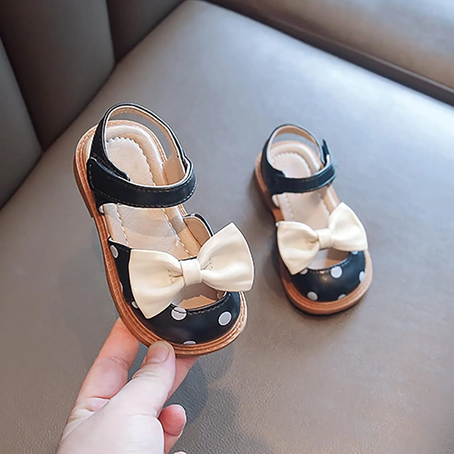 Toddler Girls Sandals Polka Dot Decorated Closed Toe Open Toe Heel Sandals Bow Princess Shoes Beach Sandals And Slides