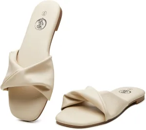Trary Sandals Women,Leather Slides Women Comfortable Memory Foam Sandals for Women Footwear,Fashion Flat Summer Sandals for Women 2025