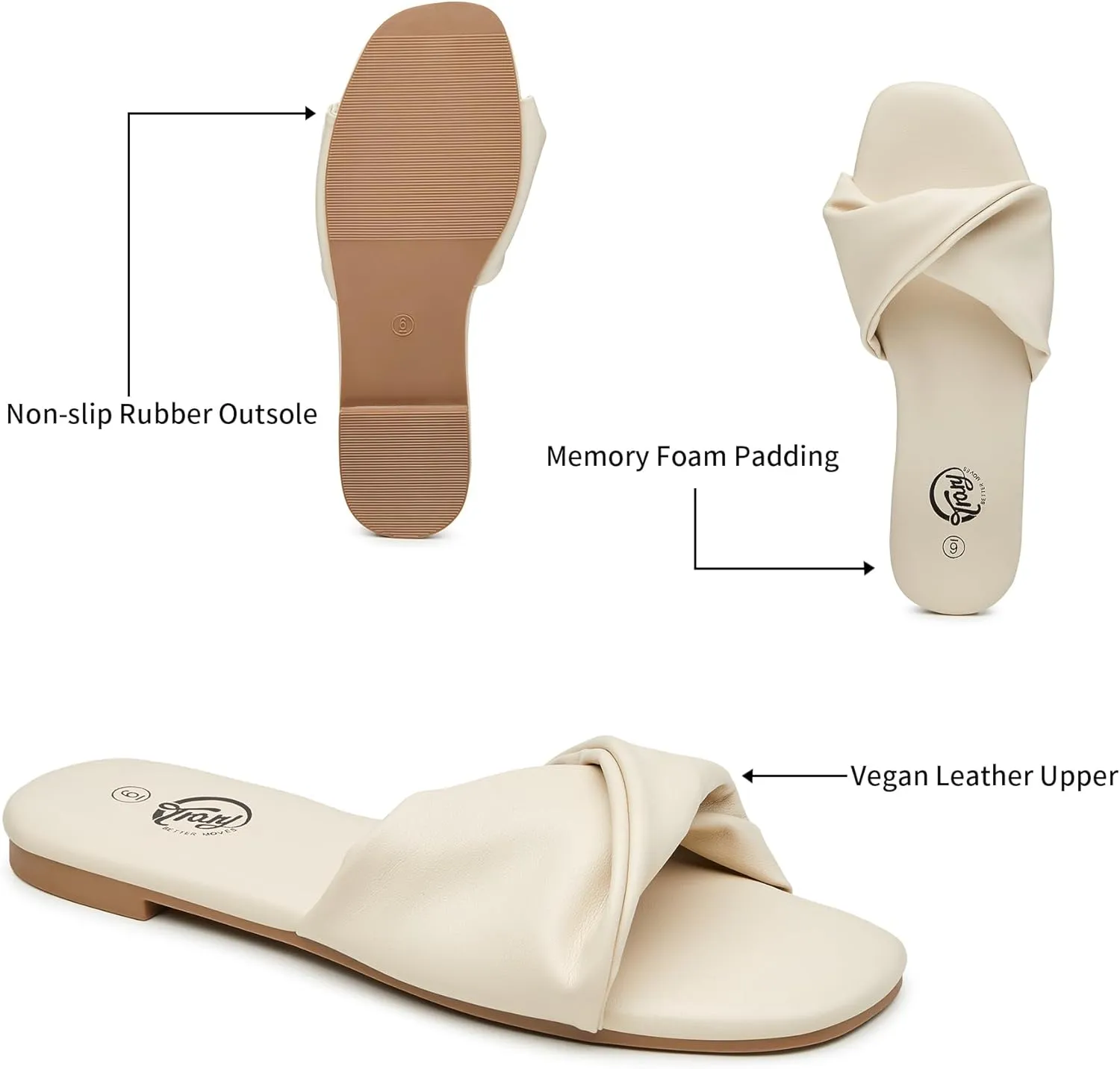 Trary Sandals Women,Leather Slides Women Comfortable Memory Foam Sandals for Women Footwear,Fashion Flat Summer Sandals for Women 2025