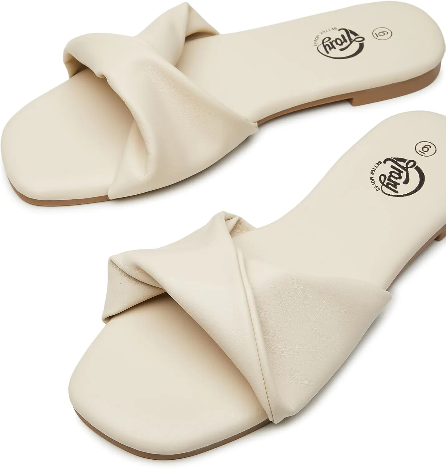 Trary Sandals Women,Leather Slides Women Comfortable Memory Foam Sandals for Women Footwear,Fashion Flat Summer Sandals for Women 2025