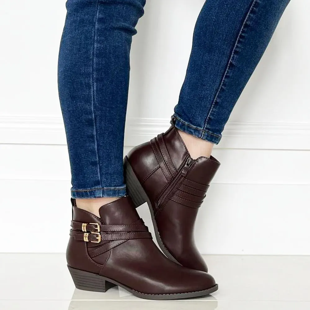 TRENDSUP Low Stacked Heel Casual Western Ankle Boots, Women