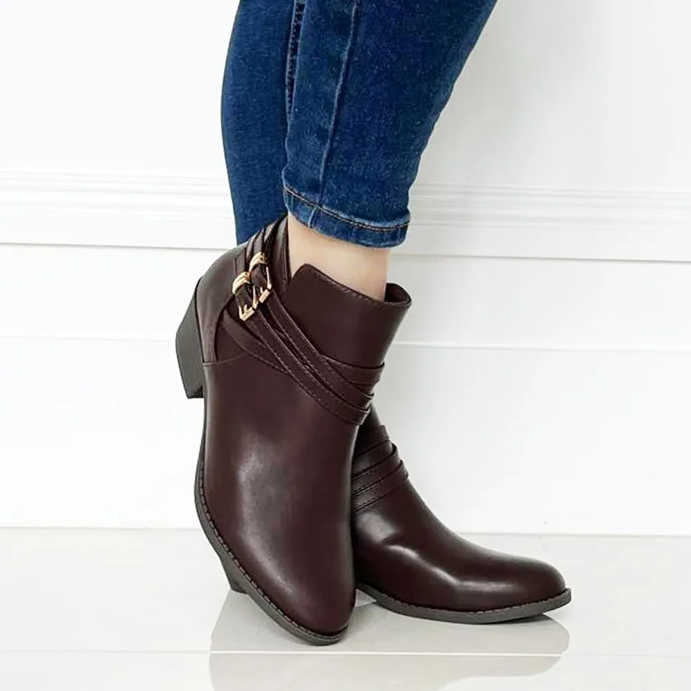 TRENDSUP Low Stacked Heel Casual Western Ankle Boots, Women