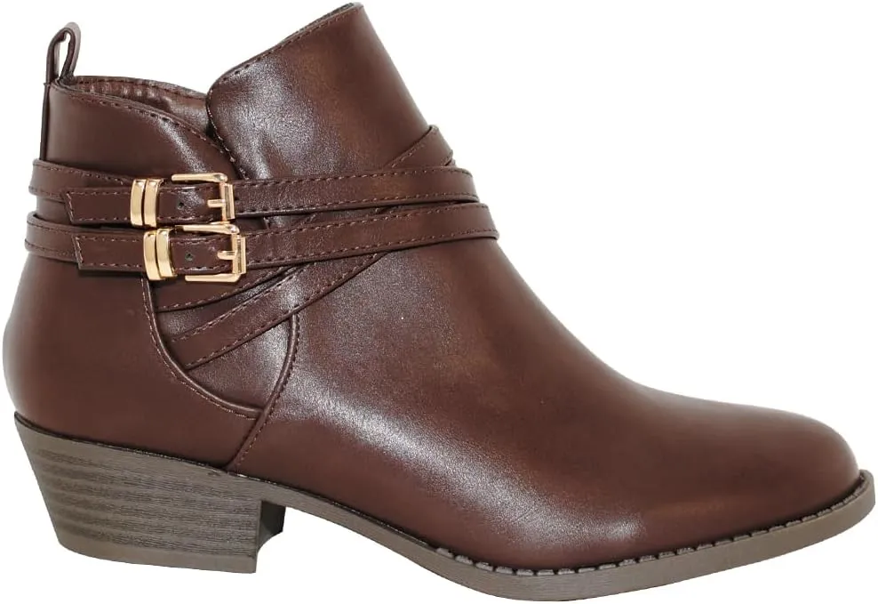 TRENDSUP Low Stacked Heel Casual Western Ankle Boots, Women