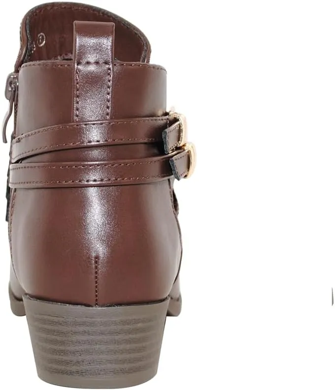 TRENDSUP Low Stacked Heel Casual Western Ankle Boots, Women