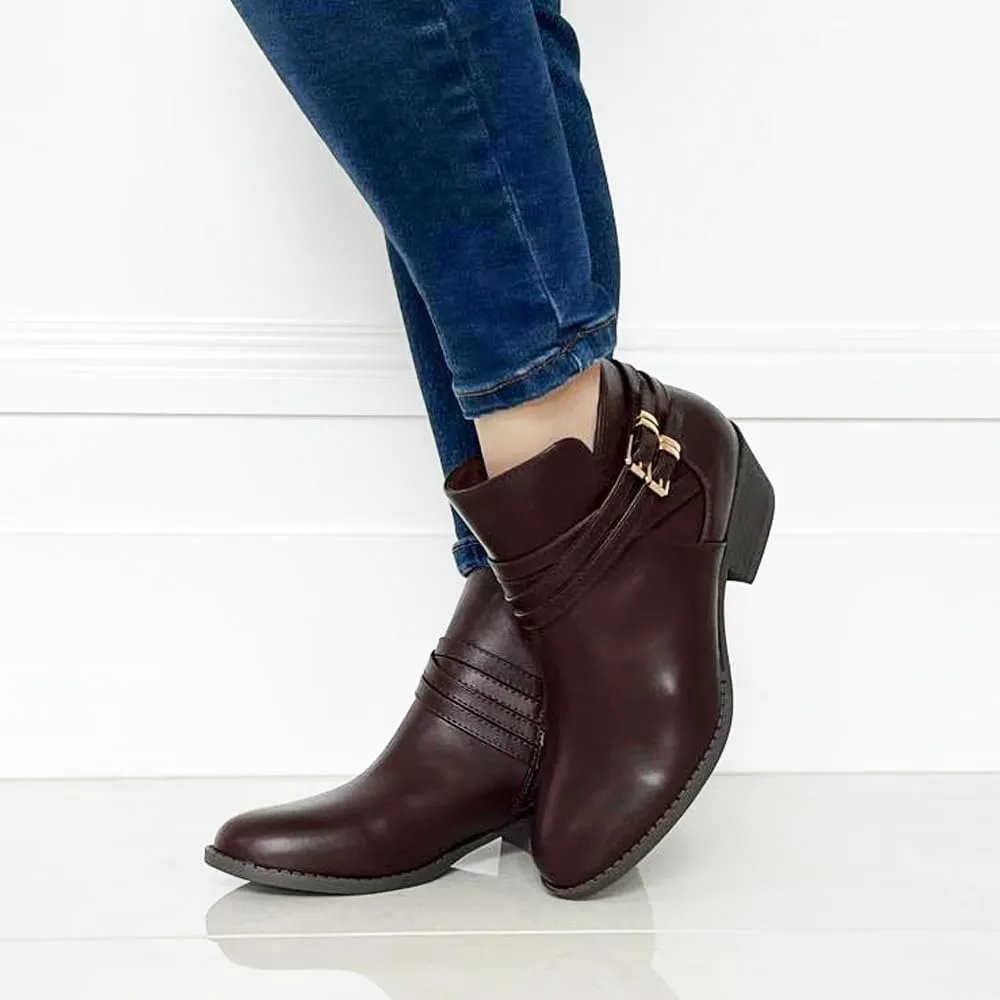 TRENDSUP Low Stacked Heel Casual Western Ankle Boots, Women
