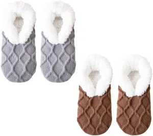 Truecups Socks, Fleece Lined Non-Slip Thermal Slippers Socks, V-Mouth Fluffy Slipper Socks, House Socks for Women