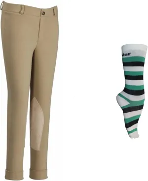 TuffRider Children's Starter Lowrise Pull-On Jods with Free Assorted Striped Socks