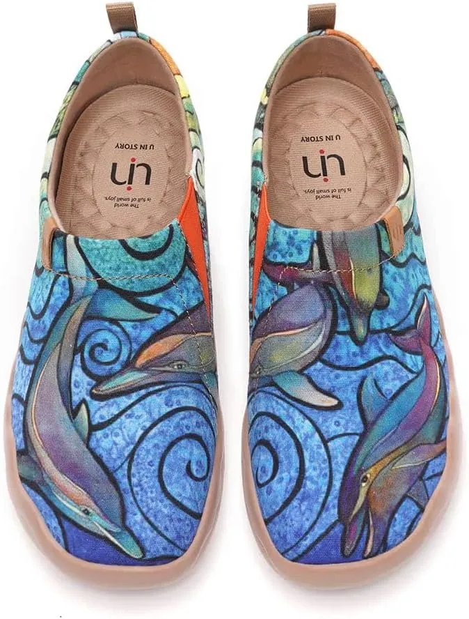 UIN Women's Slip On Sneakers Casual Loafers Knitted Art Painted Comfort Soft Walking Shoes