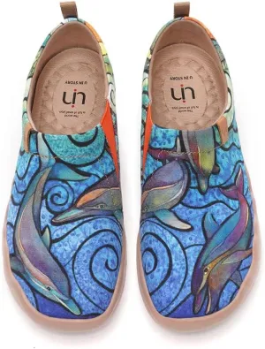 UIN Women's Slip On Sneakers Casual Loafers Knitted Art Painted Comfort Soft Walking Shoes