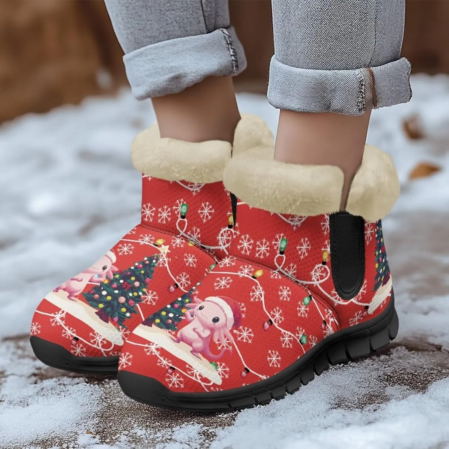 UNICEU Winter Boots for Women Warm Faux Fur Lined Ankle Booties Soft Cozy Fluffy Fuzzy Boots Christmas Snow Boots