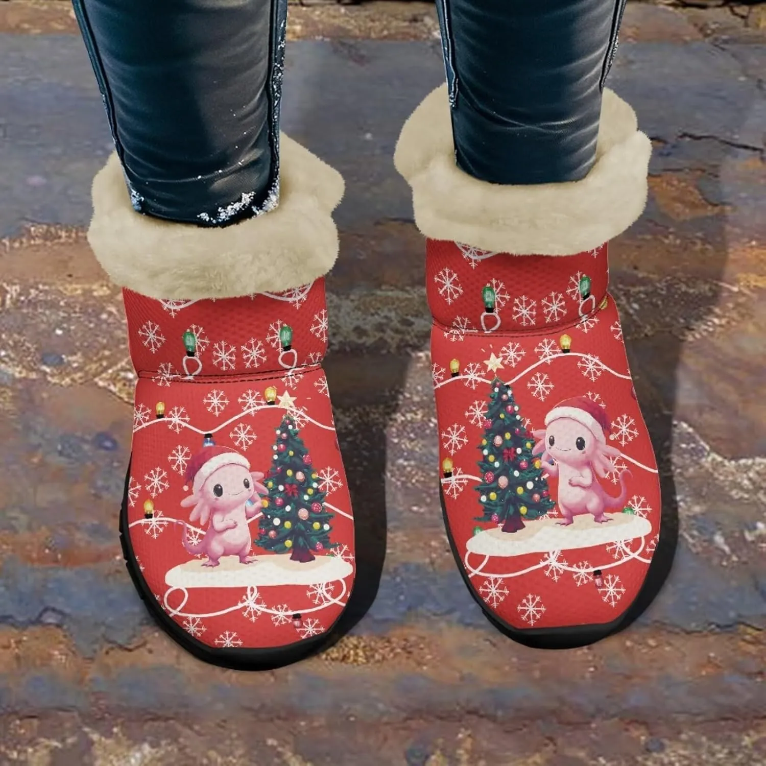 UNICEU Winter Boots for Women Warm Faux Fur Lined Ankle Booties Soft Cozy Fluffy Fuzzy Boots Christmas Snow Boots