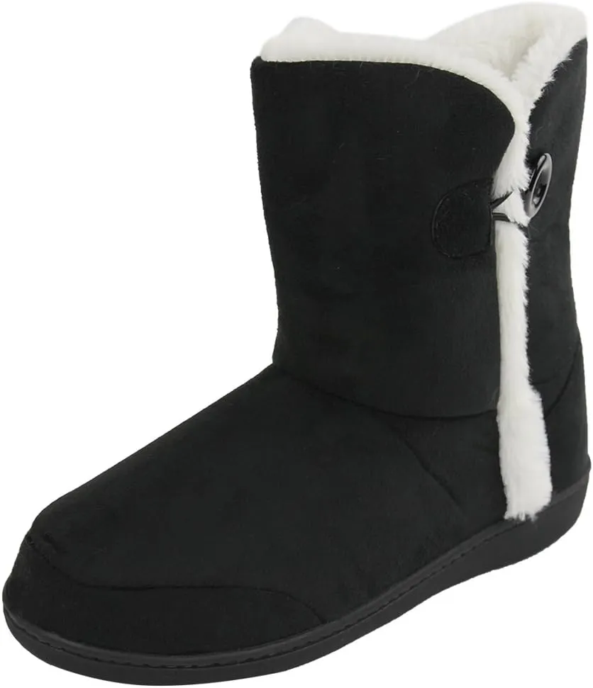 Unisex Warm Winter Memory Foam Button Slipper Boots for Women House Booties - Cozy Suede, Soft, Furry Footwear for Men