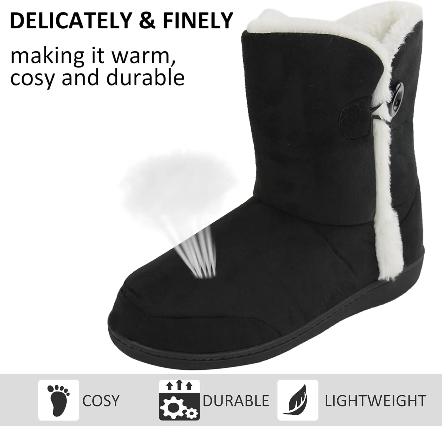 Unisex Warm Winter Memory Foam Button Slipper Boots for Women House Booties - Cozy Suede, Soft, Furry Footwear for Men