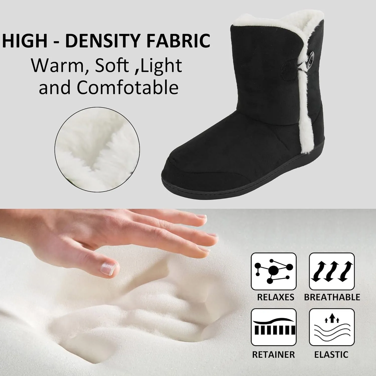 Unisex Warm Winter Memory Foam Button Slipper Boots for Women House Booties - Cozy Suede, Soft, Furry Footwear for Men
