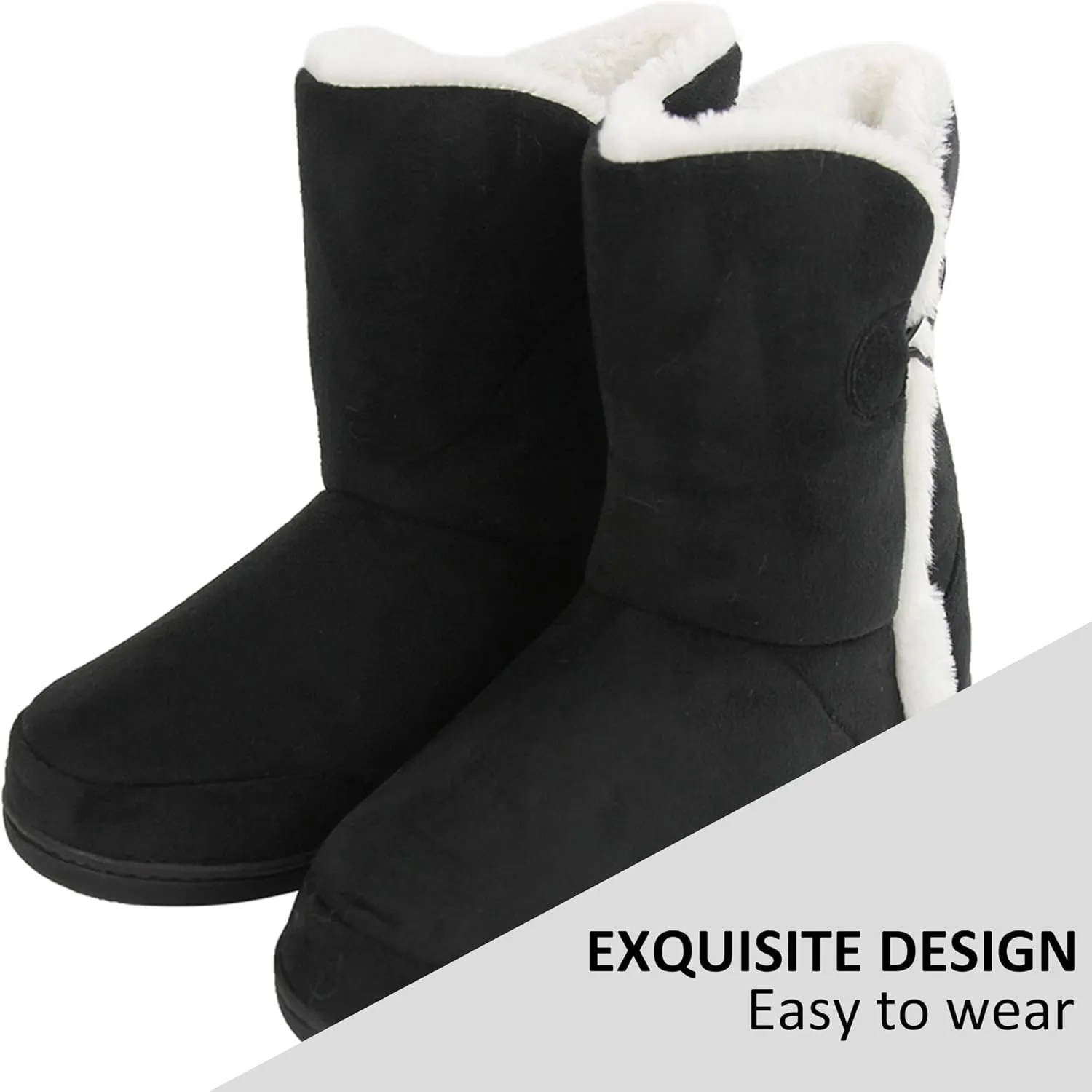 Unisex Warm Winter Memory Foam Button Slipper Boots for Women House Booties - Cozy Suede, Soft, Furry Footwear for Men