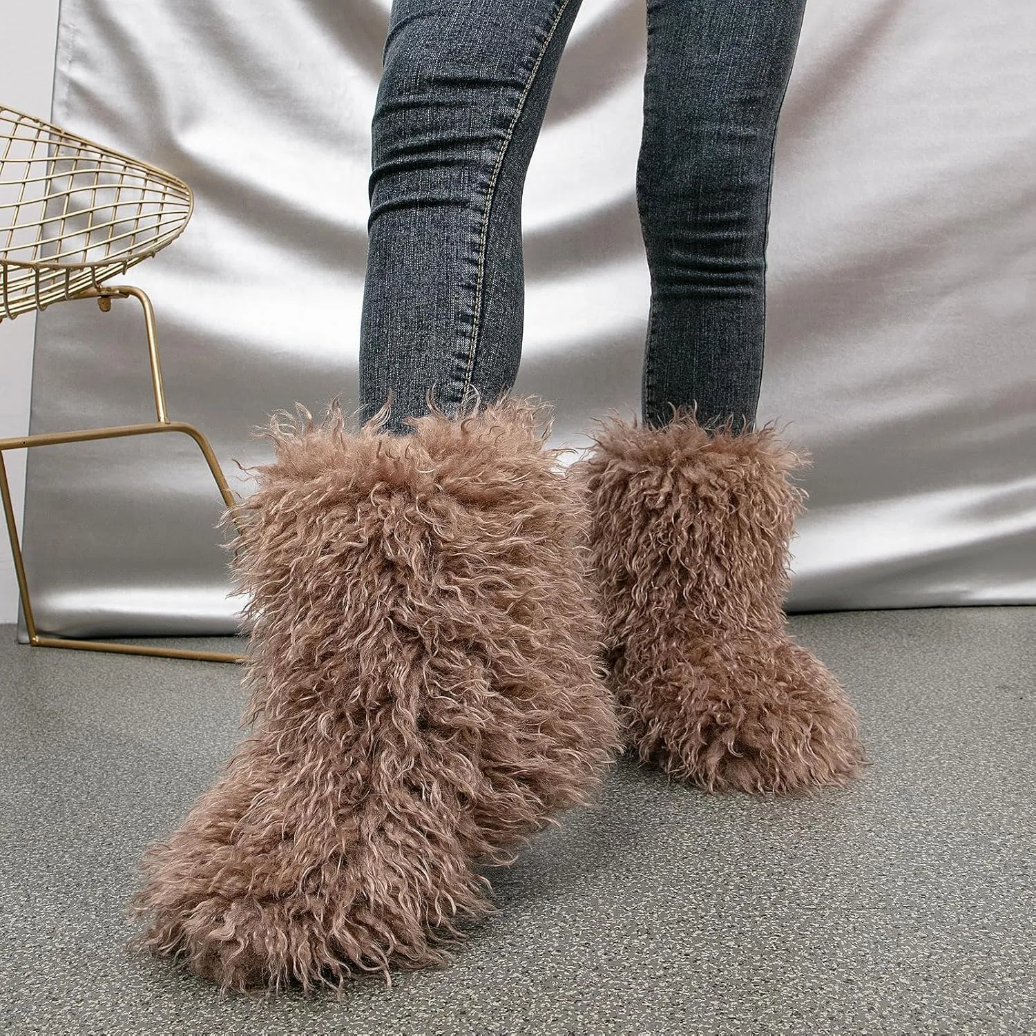 Valpeak Faux Fur Boots for Women 2024 Mongolian Furry y2k for Girls Winter Fluffy Fuzzy