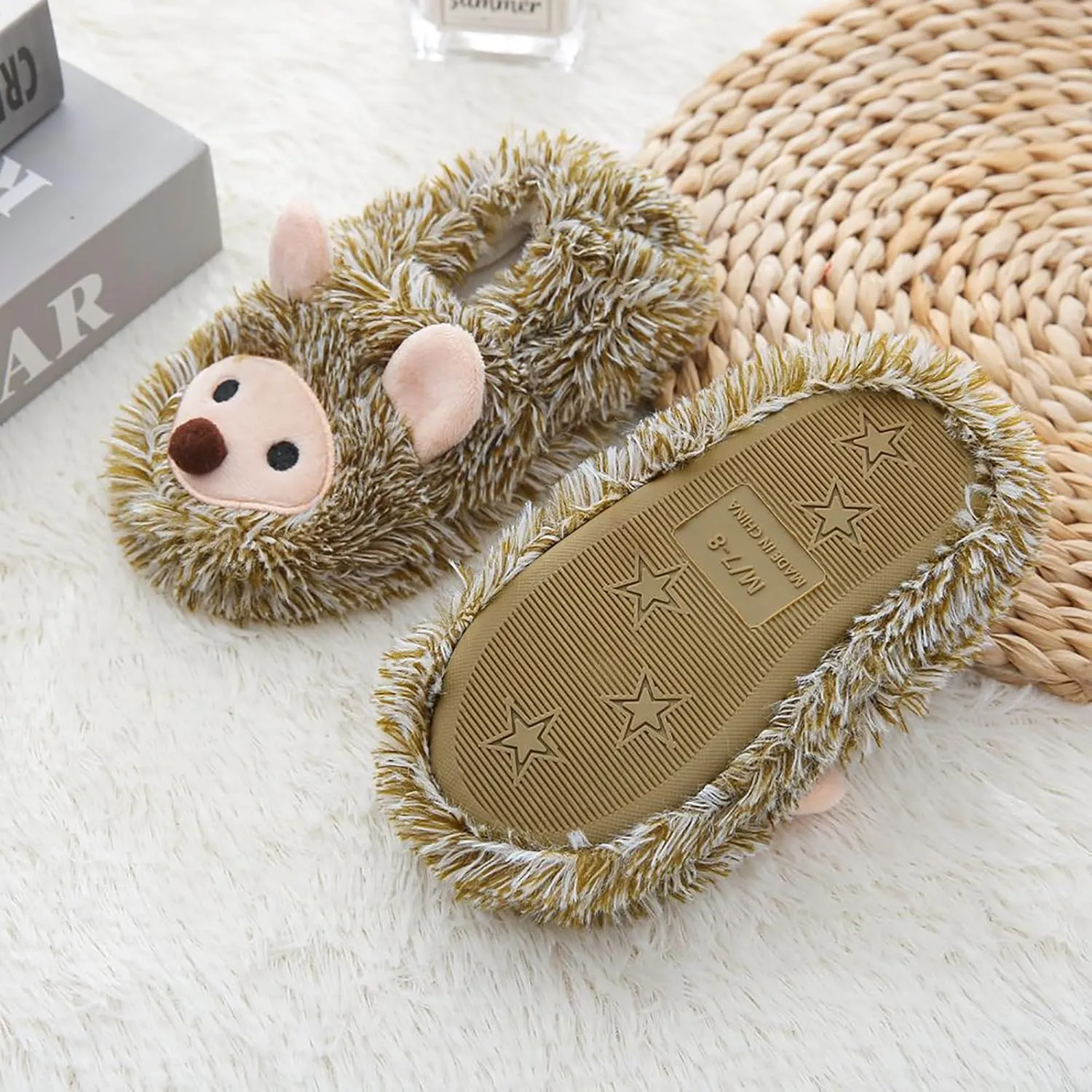Vegove Cute Plush Animal Slippers for Toddlers, Cozy Fuzzy Non-Slip Indoor House Slipper Socks Soft Cartoon Slipper Shoes for Kids