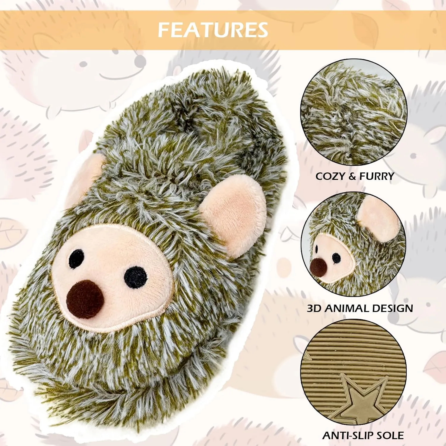 Vegove Cute Plush Animal Slippers for Toddlers, Cozy Fuzzy Non-Slip Indoor House Slipper Socks Soft Cartoon Slipper Shoes for Kids