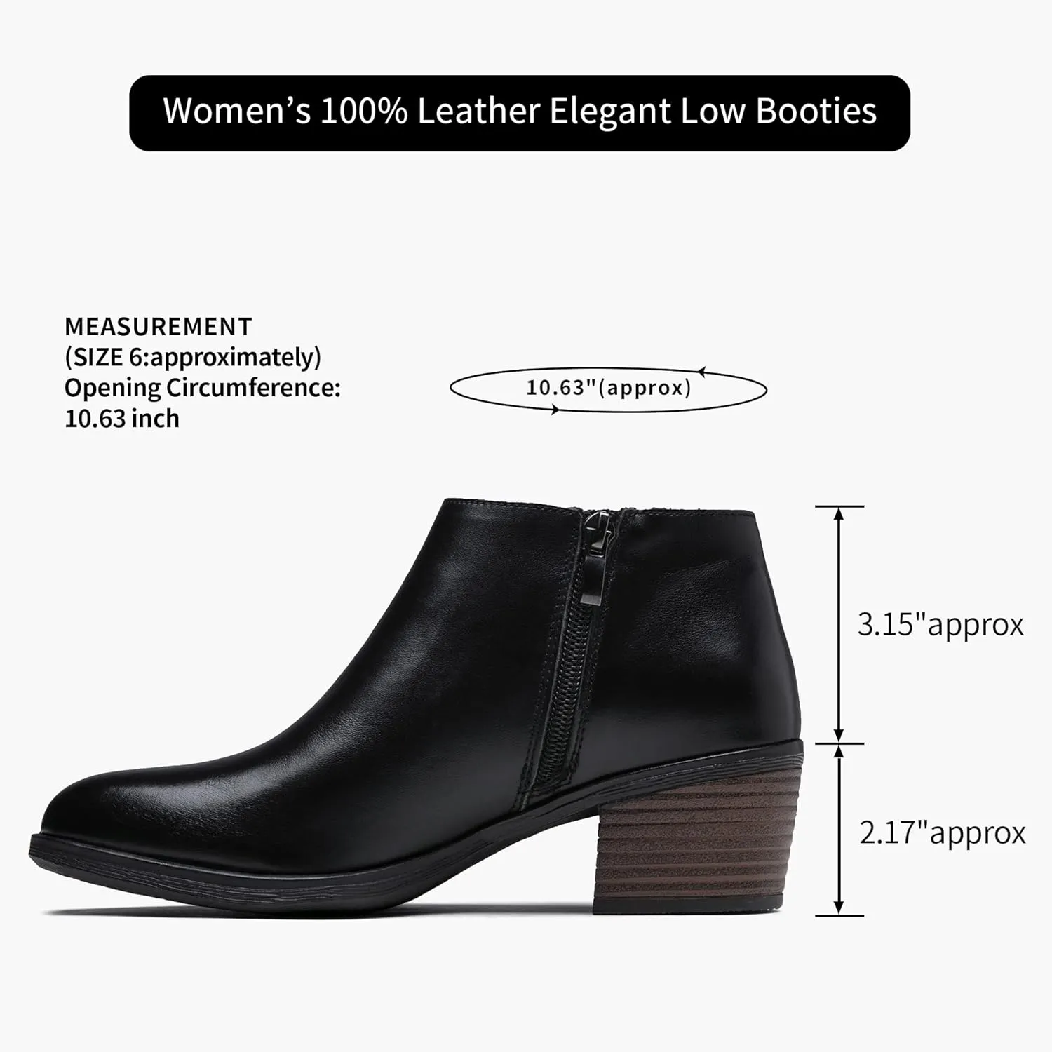 Vepose Women's Leather Ankle Boots, Low Heel Short Booties with Zipper