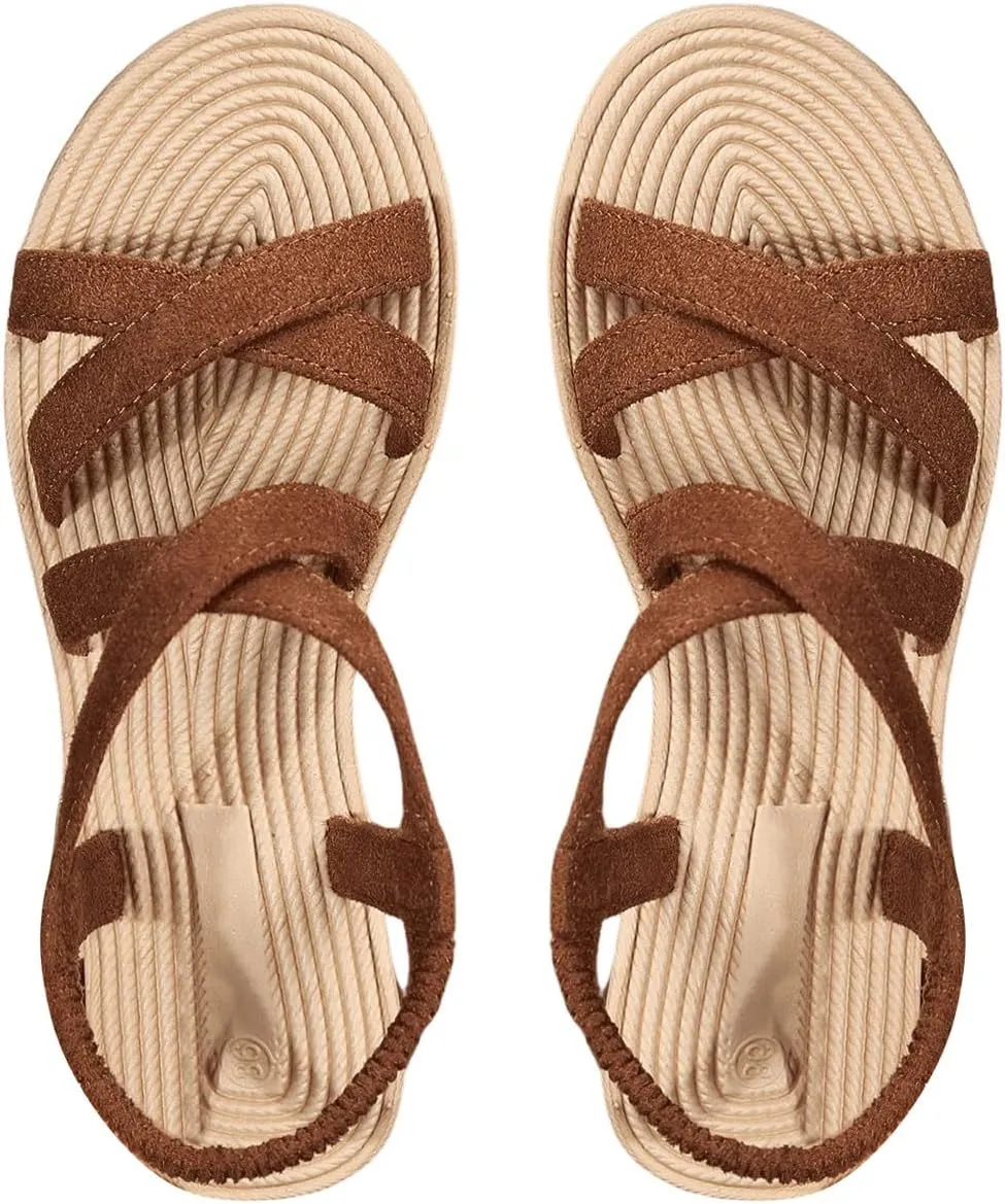 Verdusa Women's Casual Cross Woven Sandals Vacation Summer Beach Flat Sandals Shoes