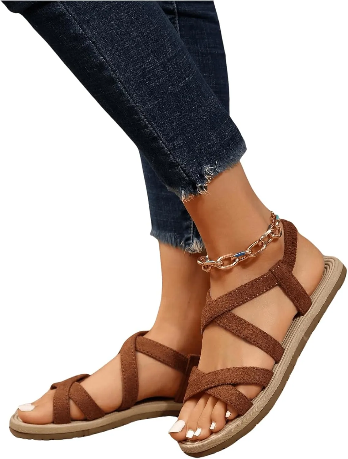 Verdusa Women's Casual Cross Woven Sandals Vacation Summer Beach Flat Sandals Shoes