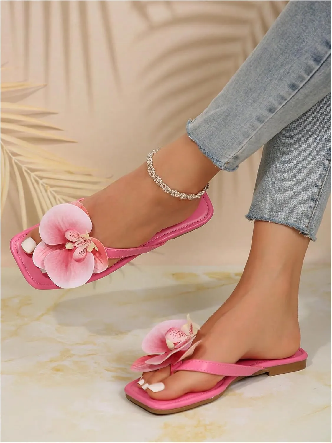 Verdusa Women's Flower Thong Sandals Flip Flops Summer Beach Slides